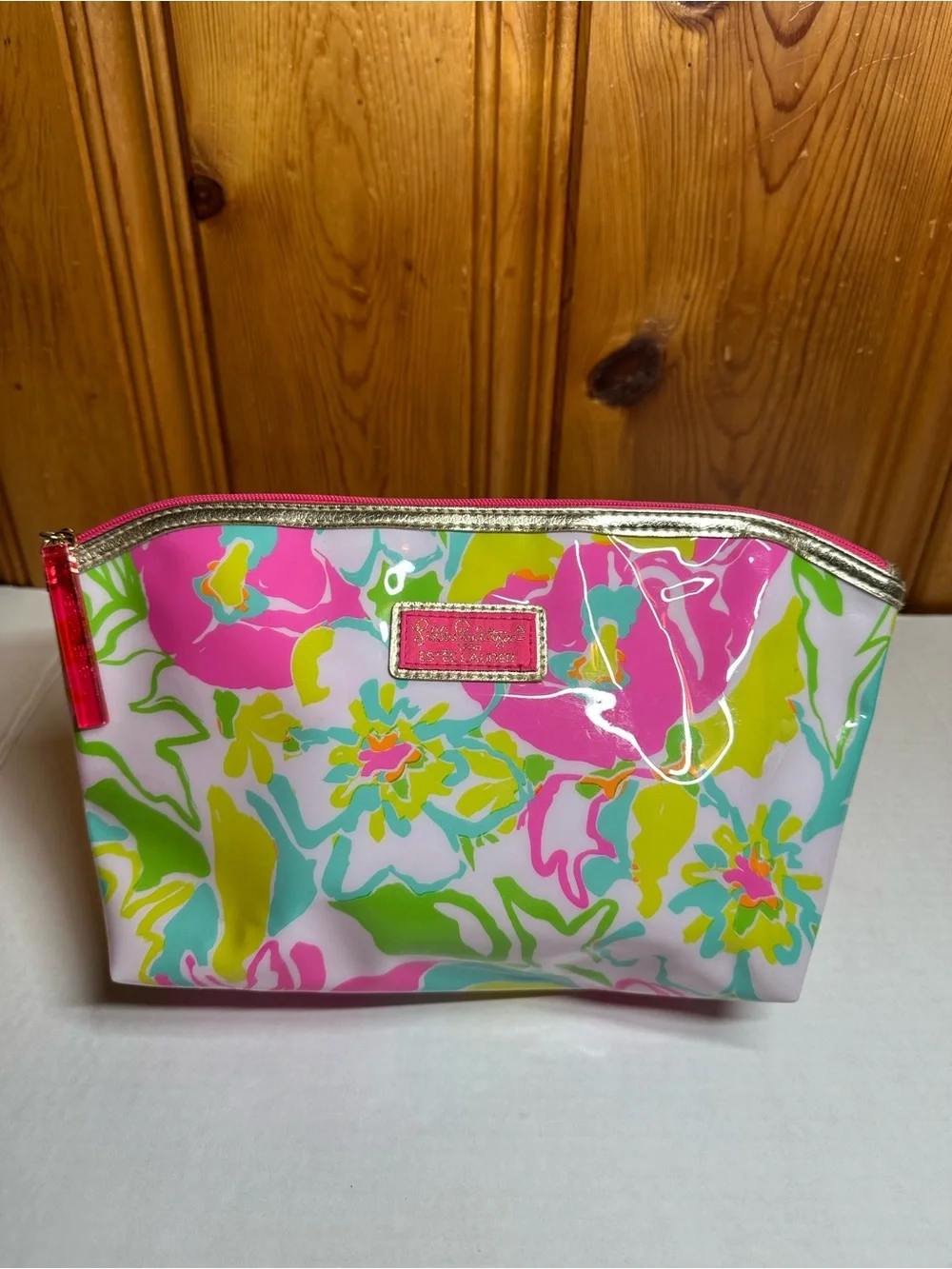 Lilly Pulitzer Pink Multi Floral Vinyl Cosmetic Pouch